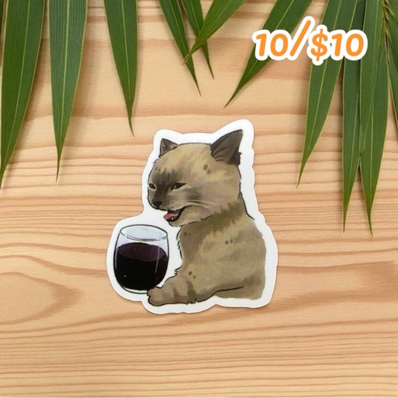 Wine Cat Meme Vinyl Sticker – Approx. 1 1/2” - Picture 1 of 1